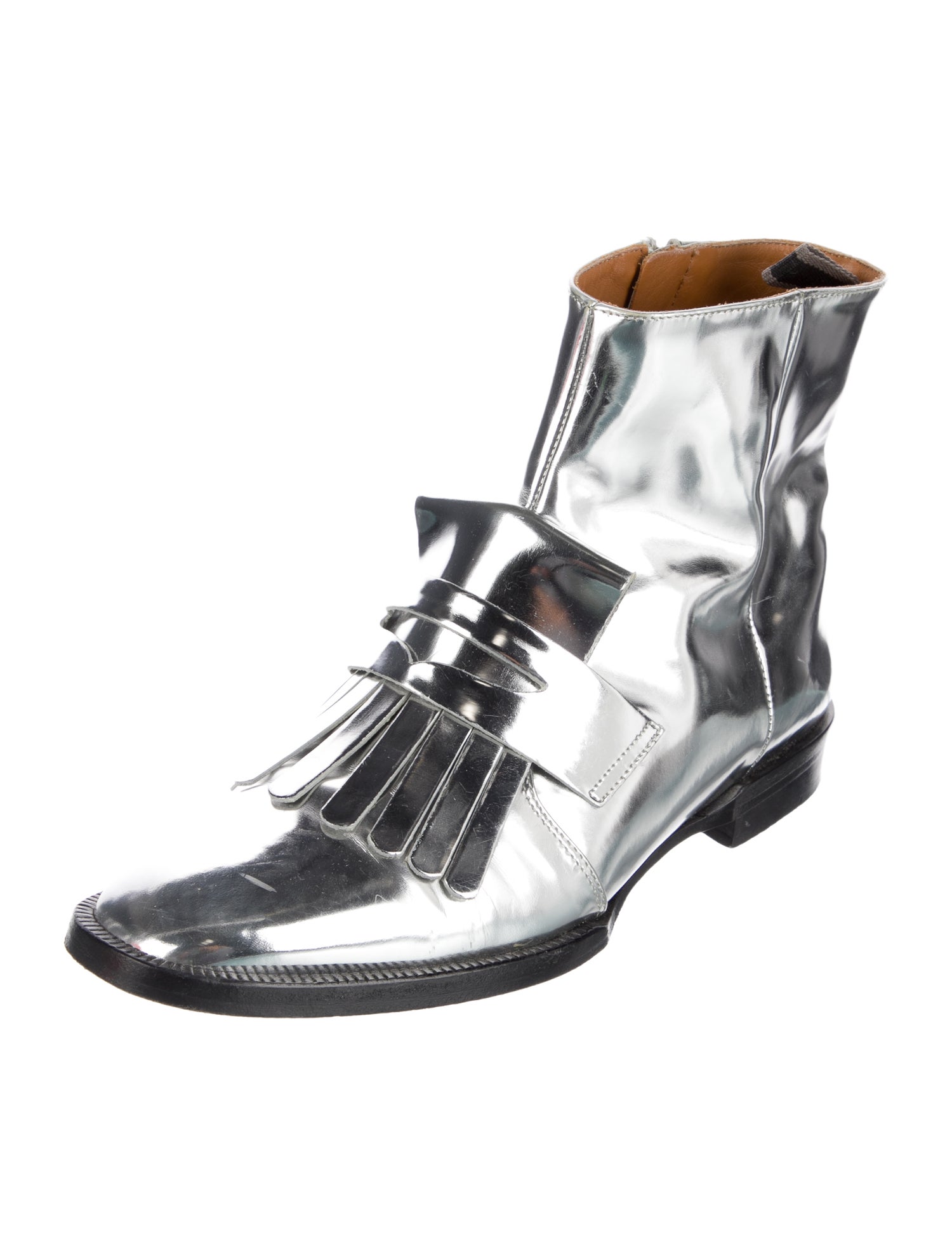 Robert Clergerie Patent Leather Fringe Trim Accent Boots