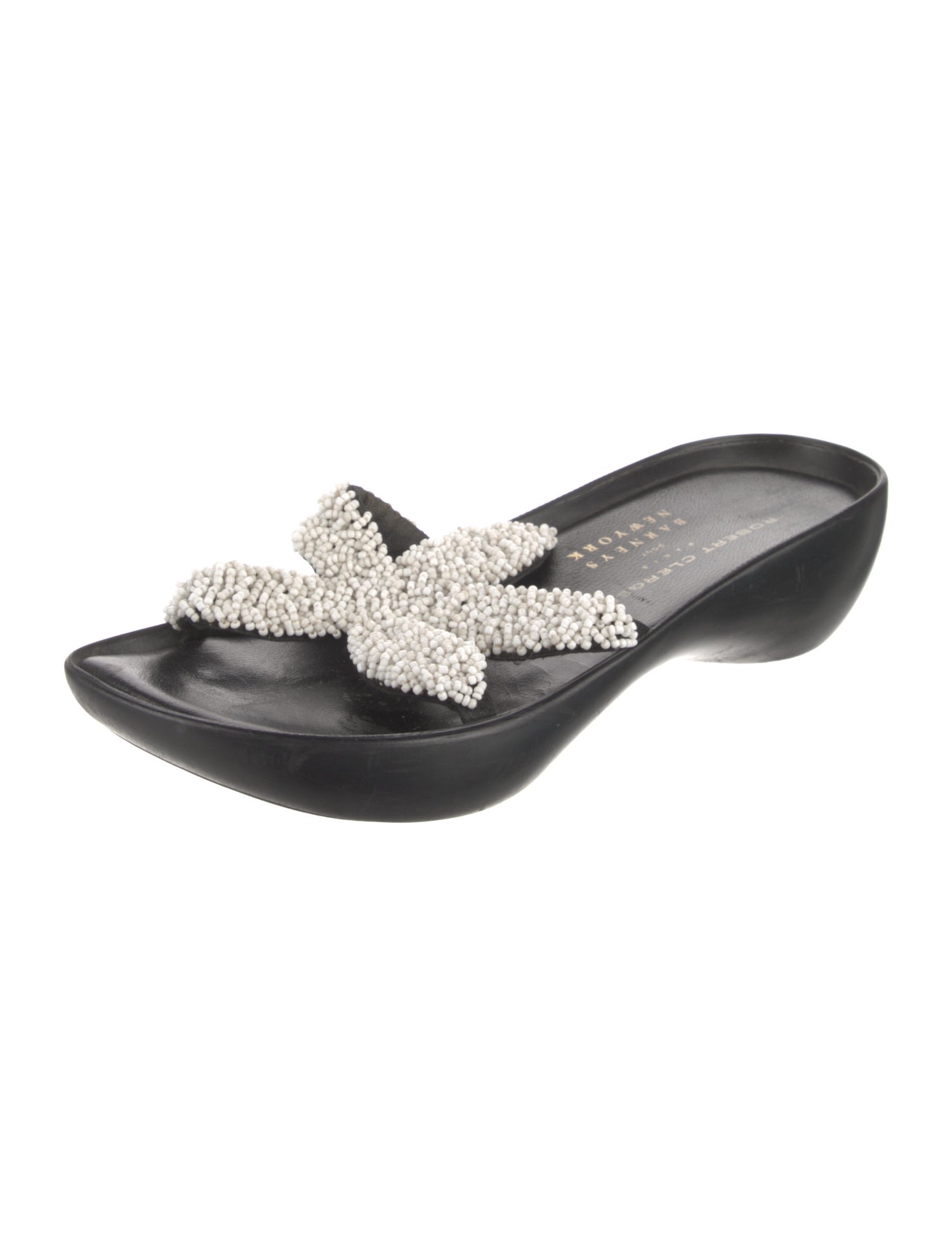 Robert Clergerie Leather Beaded Accents Slides