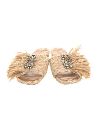 Robert Clergerie Straw Fringe Trim Accent Slides