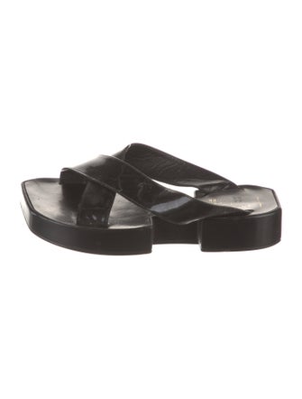 Robert Clergerie Patent Leather Leather Trim Embellishment Slides