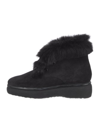 Robert Clergerie Suede Fur Trim Lace-Up Boots