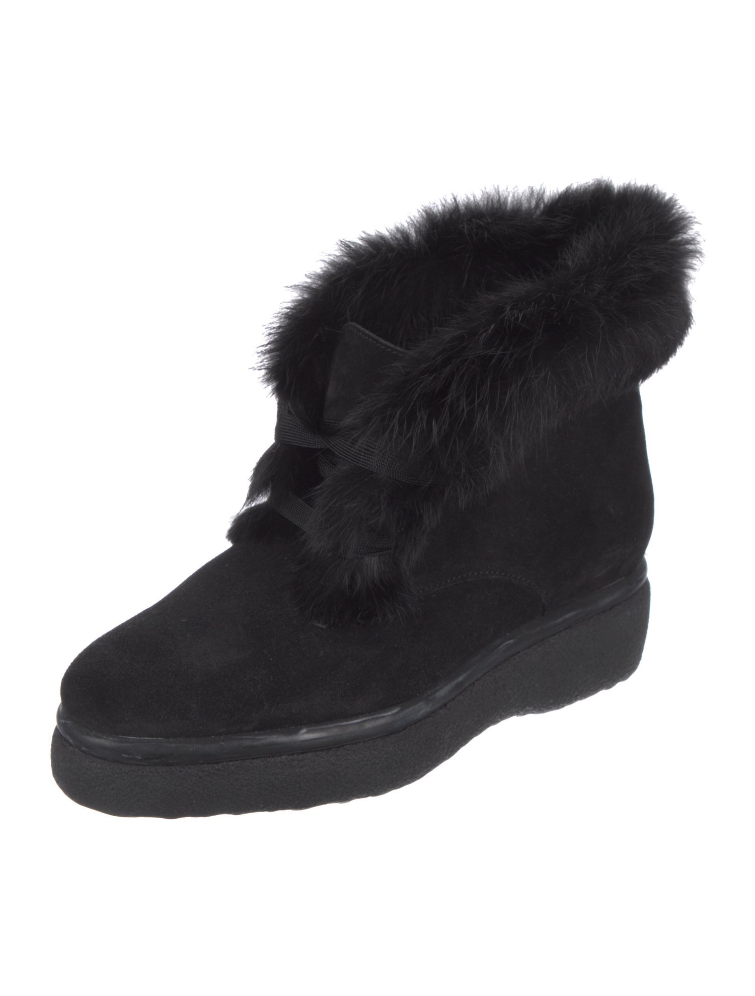 Robert Clergerie Suede Fur Trim Lace-Up Boots