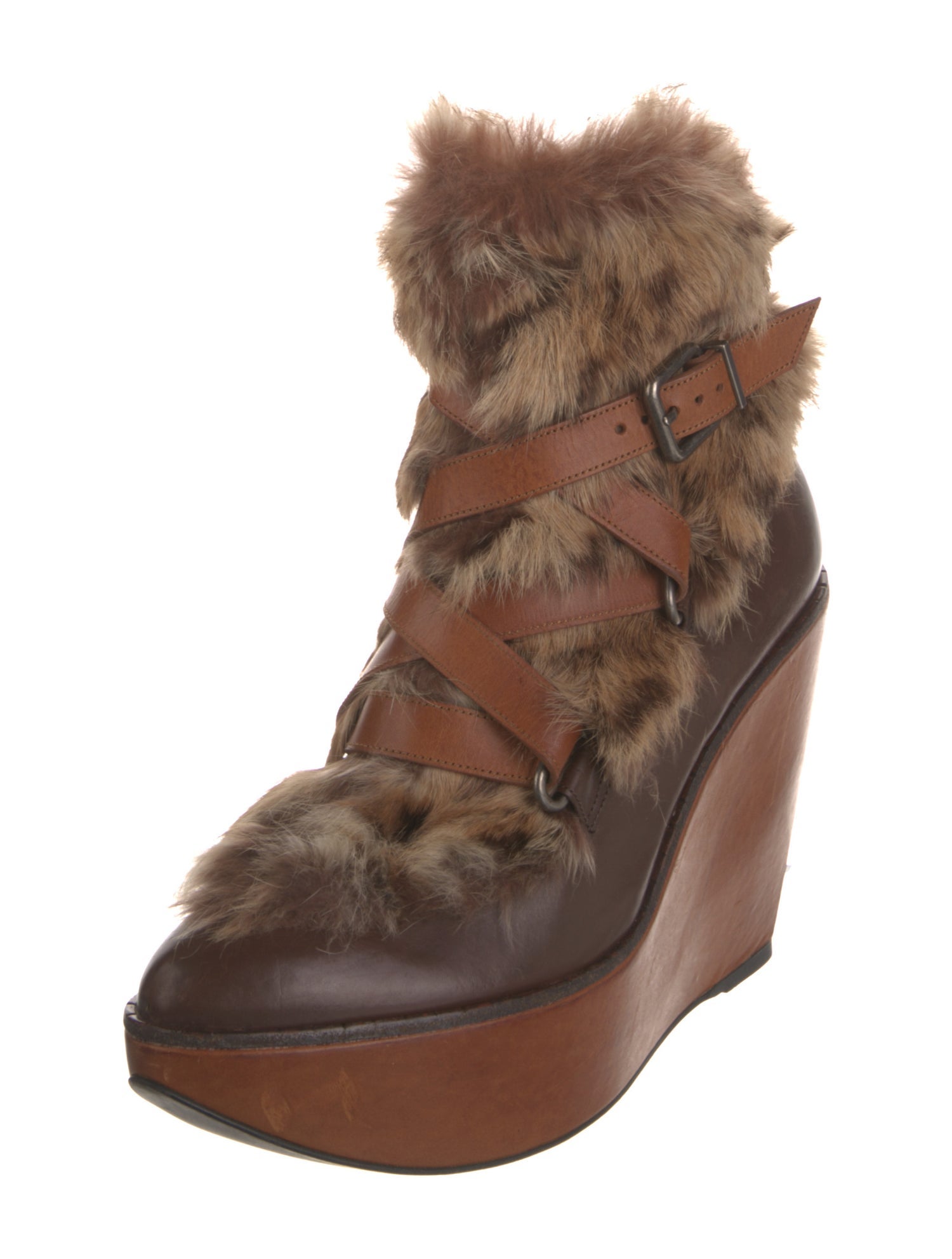 Robert Clergerie Leather Fur Trim Lace-Up Boots