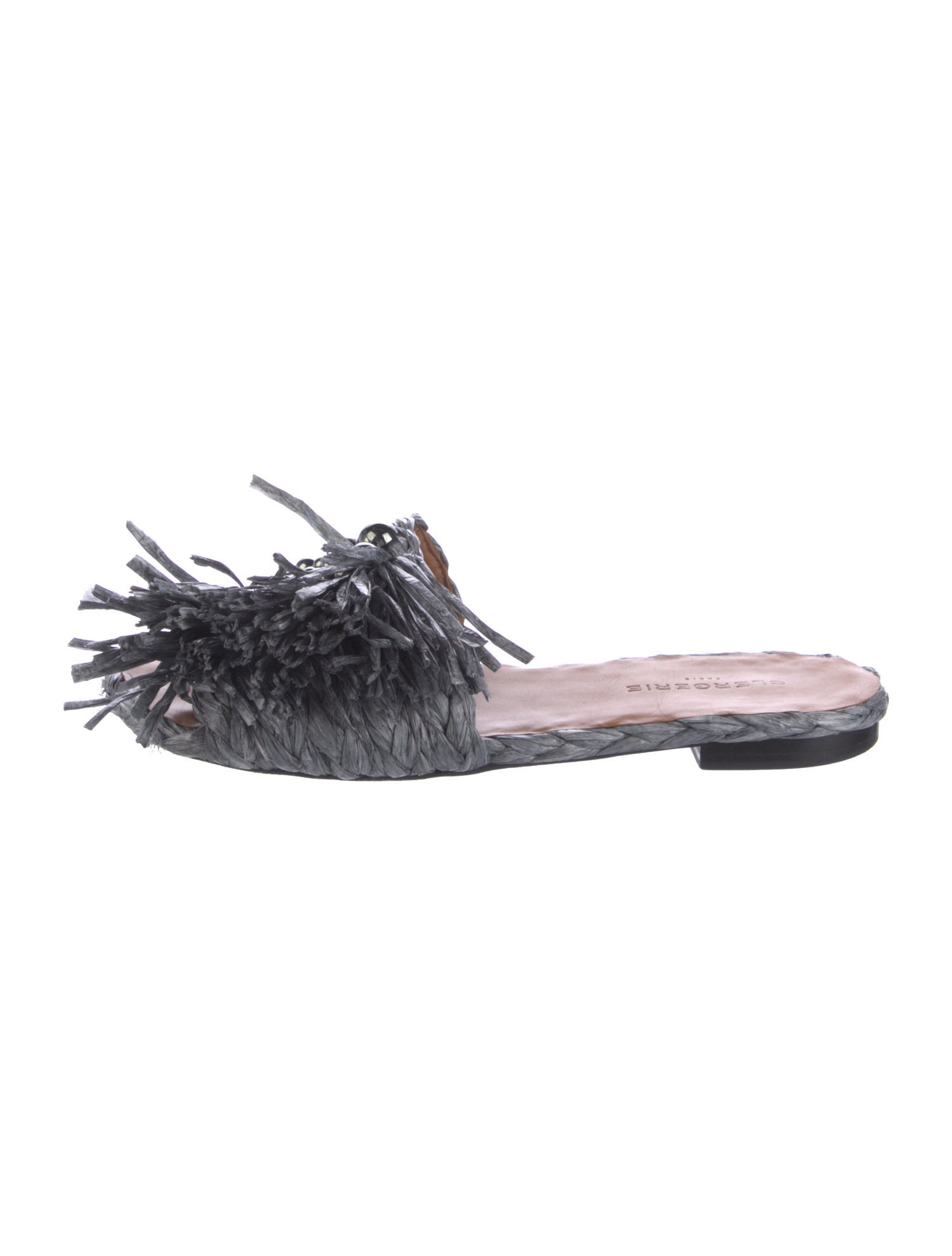 Robert Clergerie Raffia Fringe Trim Accent Slides