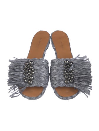 Robert Clergerie Raffia Fringe Trim Accent Slides