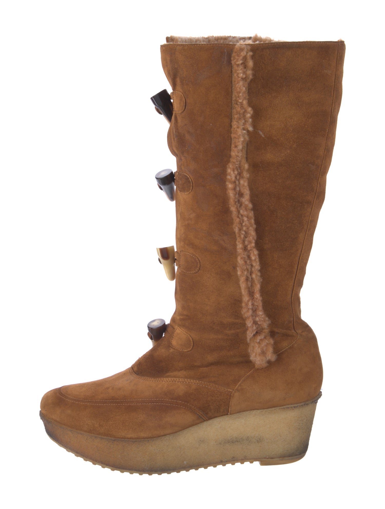 Robert Clergerie Suede Fur Trim Lace-Up Boots