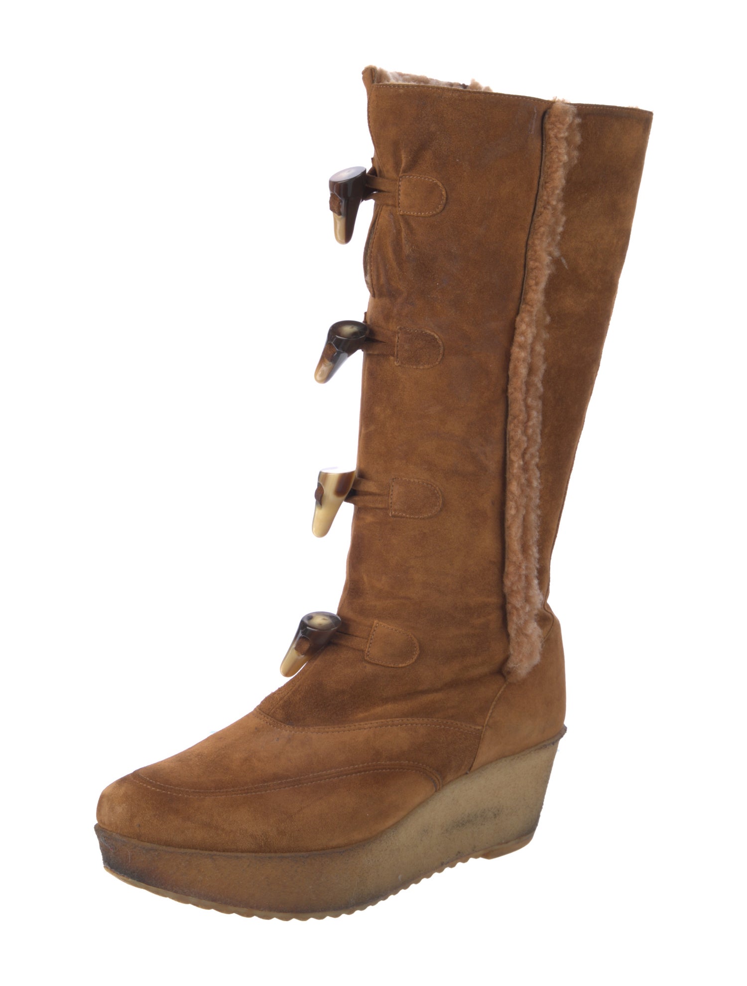 Robert Clergerie Suede Fur Trim Lace-Up Boots