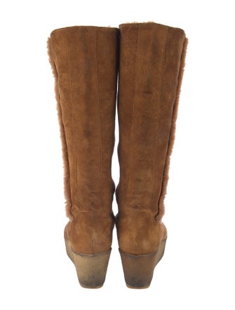 Robert Clergerie Suede Fur Trim Lace-Up Boots