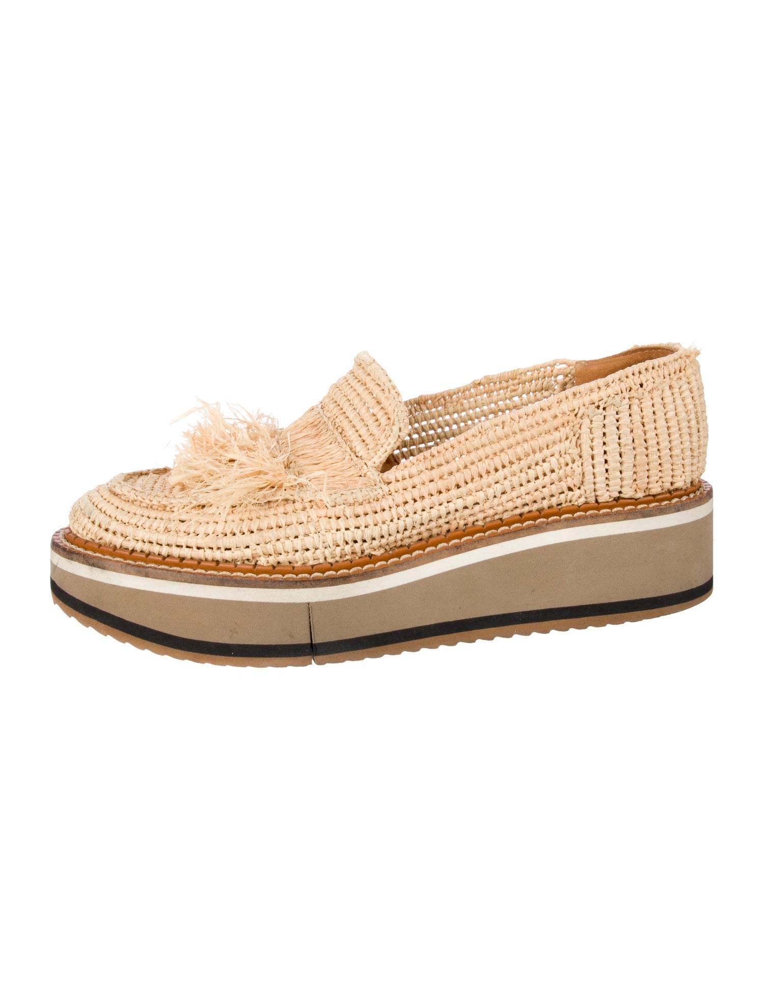 Robert Clergerie Raffia Fringe Trim Accent Loafers