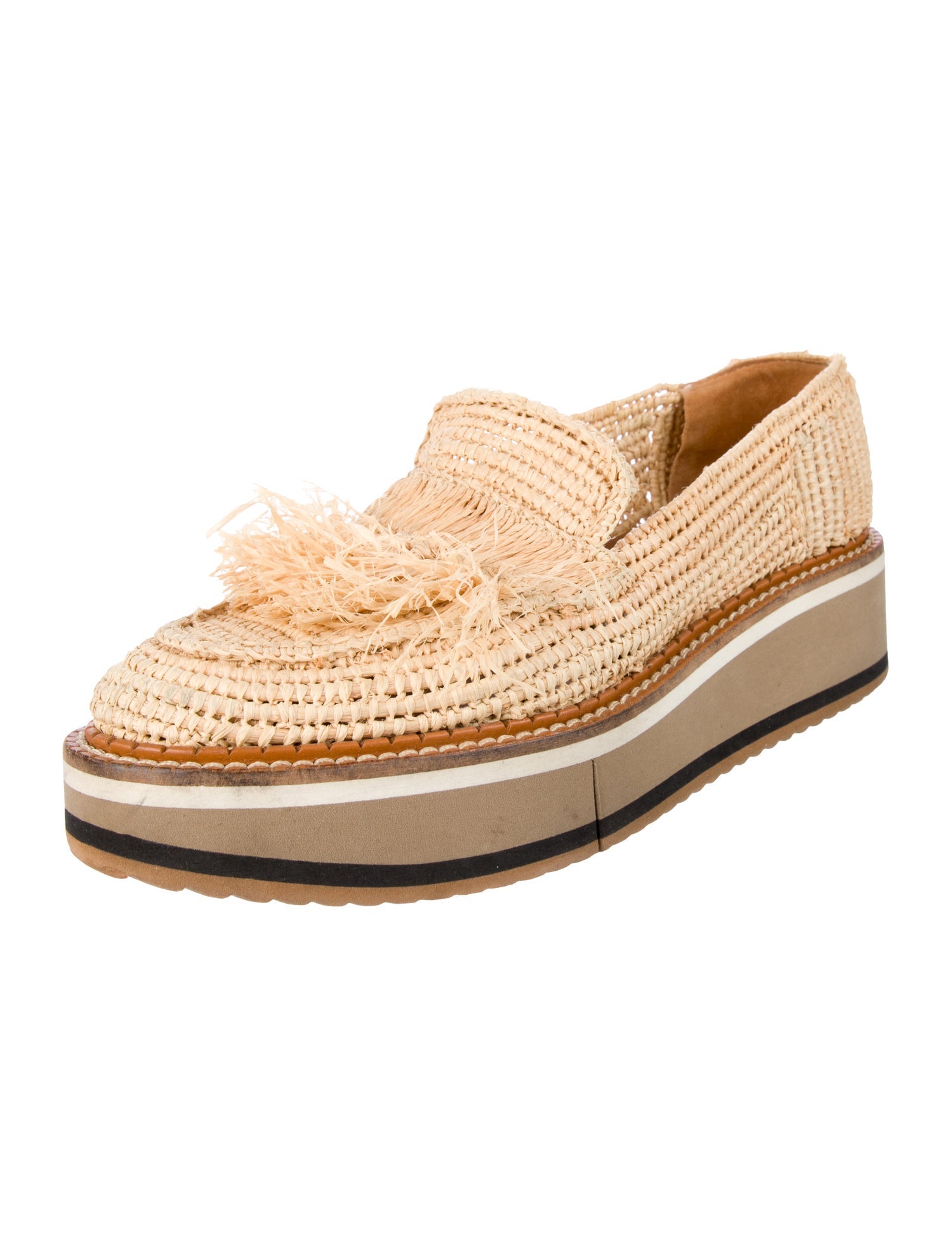 Robert Clergerie Raffia Fringe Trim Accent Loafers