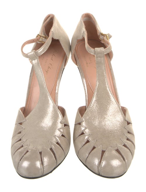 Robert Clergerie Leather Cutout Accent T-Strap Pumps