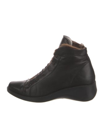Robert Clergerie Leather Fur Trim Lace-Up Boots