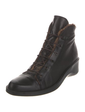Robert Clergerie Leather Fur Trim Lace-Up Boots
