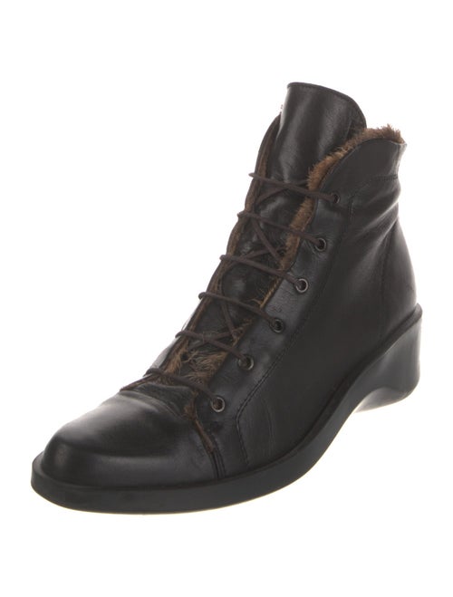 Robert Clergerie Leather Fur Trim Lace-Up Boots
