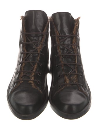 Robert Clergerie Leather Fur Trim Lace-Up Boots
