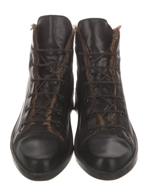 Robert Clergerie Leather Fur Trim Lace-Up Boots