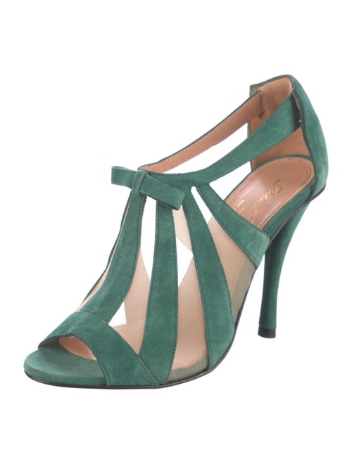 Robert Clergerie Suede Mesh Accents T-Strap Pumps