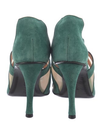 Robert Clergerie Suede Mesh Accents T-Strap Pumps