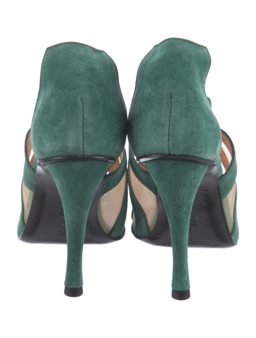 Robert Clergerie Suede Mesh Accents T-Strap Pumps