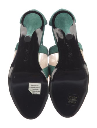 Robert Clergerie Suede Mesh Accents T-Strap Pumps