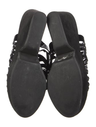 Robert Clergerie Patent Leather Leather Trim Embellishment Slides