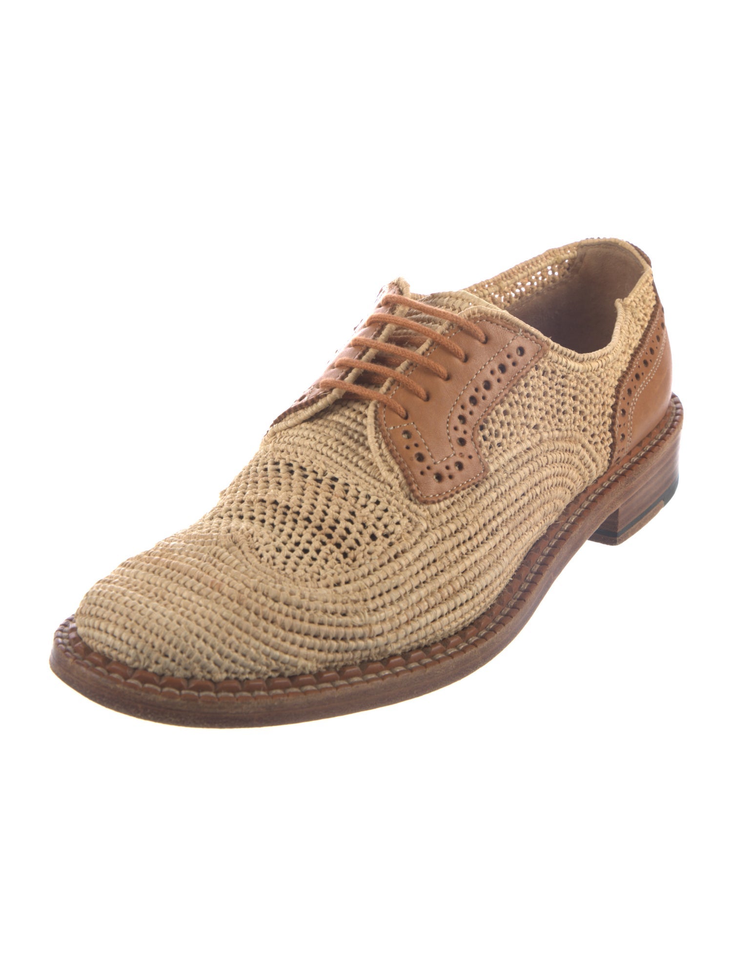 Robert Clergerie Raffia Whipstitch Trim Oxfords