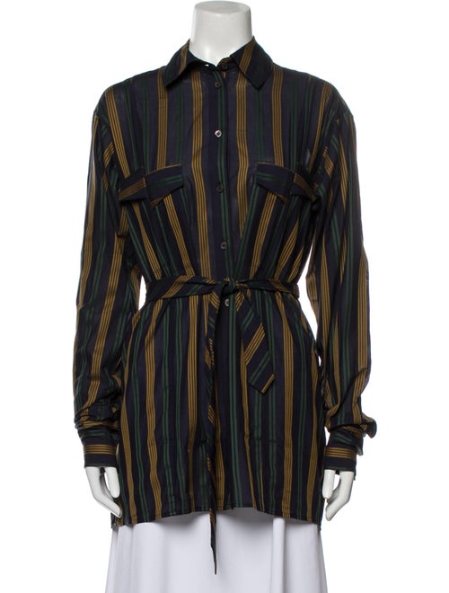 Rokh Striped Long Sleeve Button-Up Top
