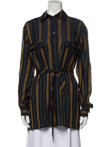 Rokh Tops Striped Long Sleeve Button-Up Top XS