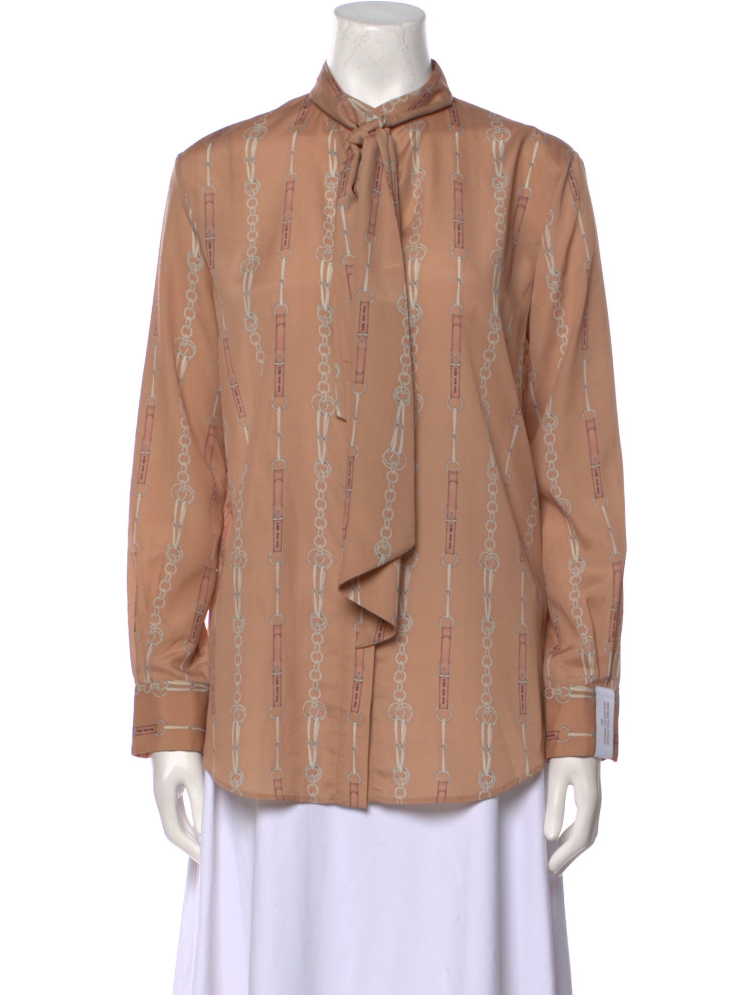 Rokh Printed Tie Neck Button-Up Top