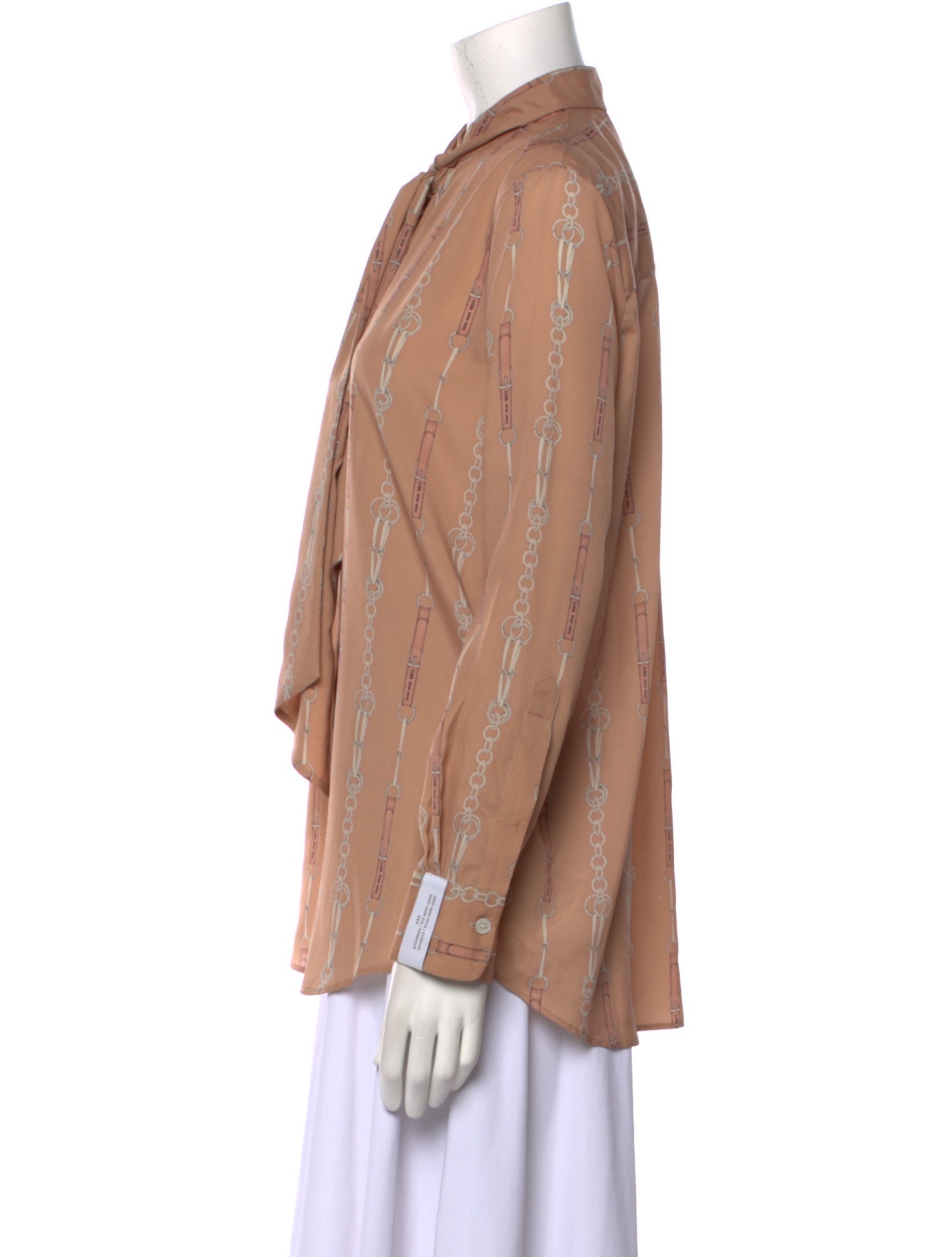 Rokh Printed Tie Neck Button-Up Top