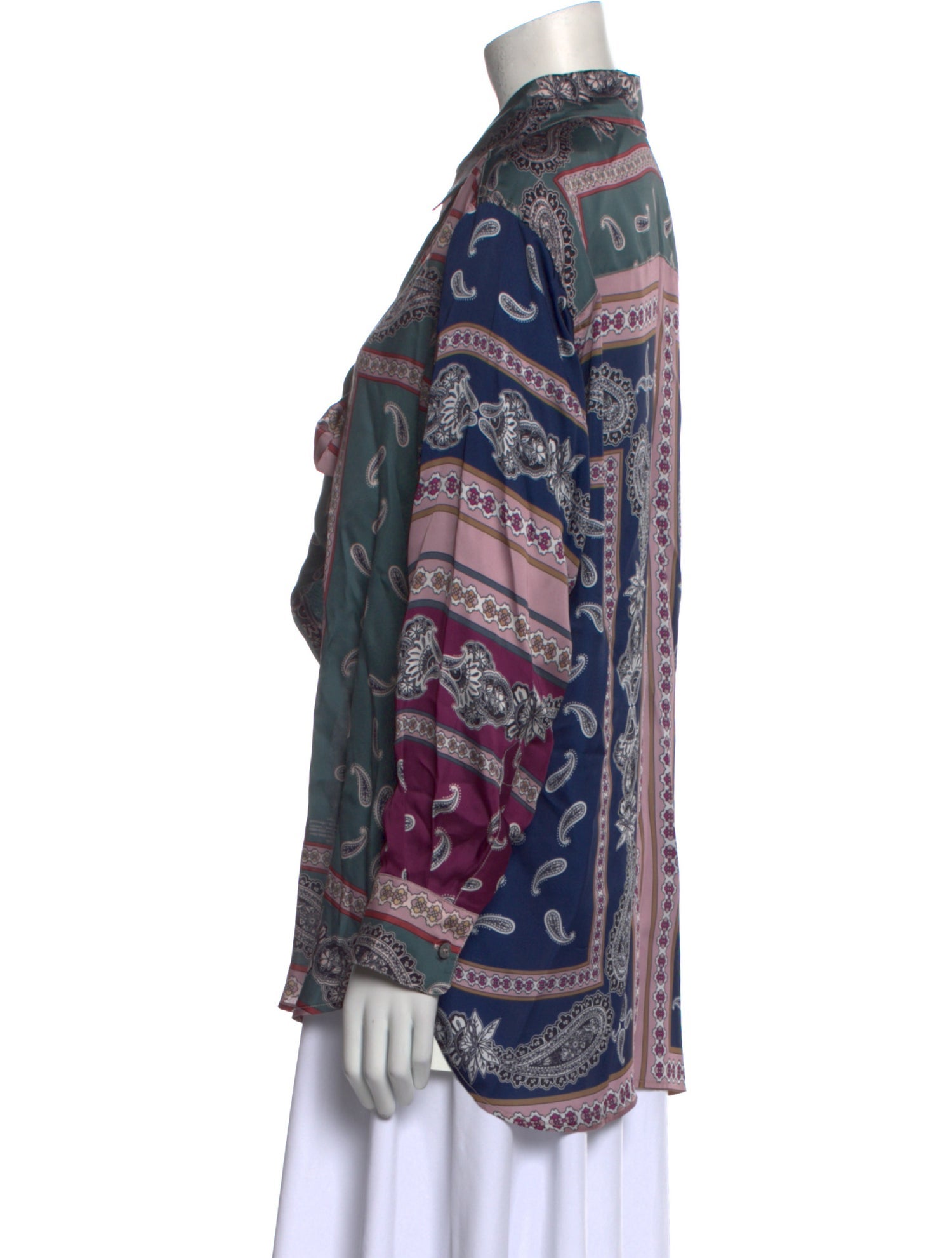 Rokh Paisley Print Long Sleeve Button-Up Top