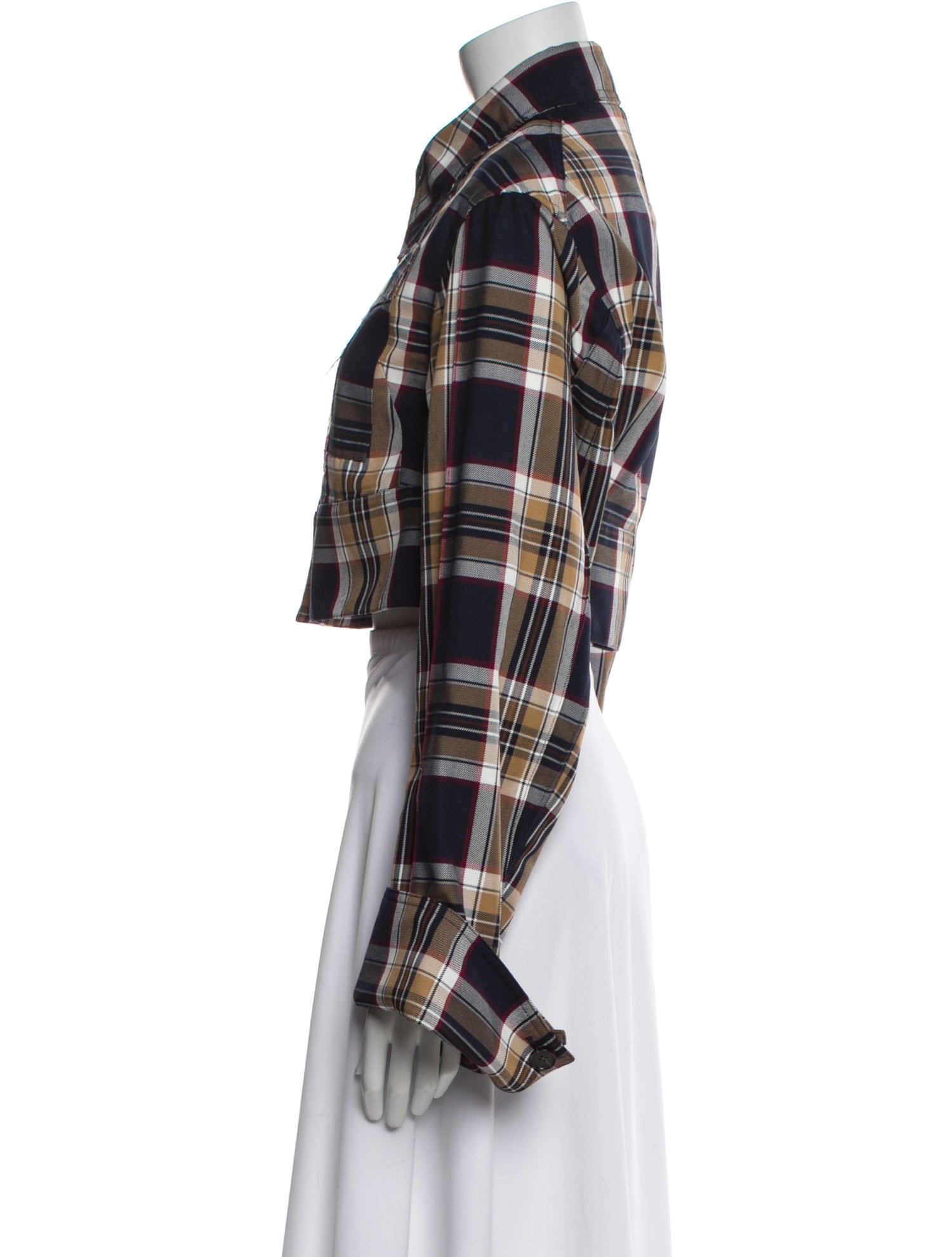 Rokh Plaid Print Long Sleeve Crop Top