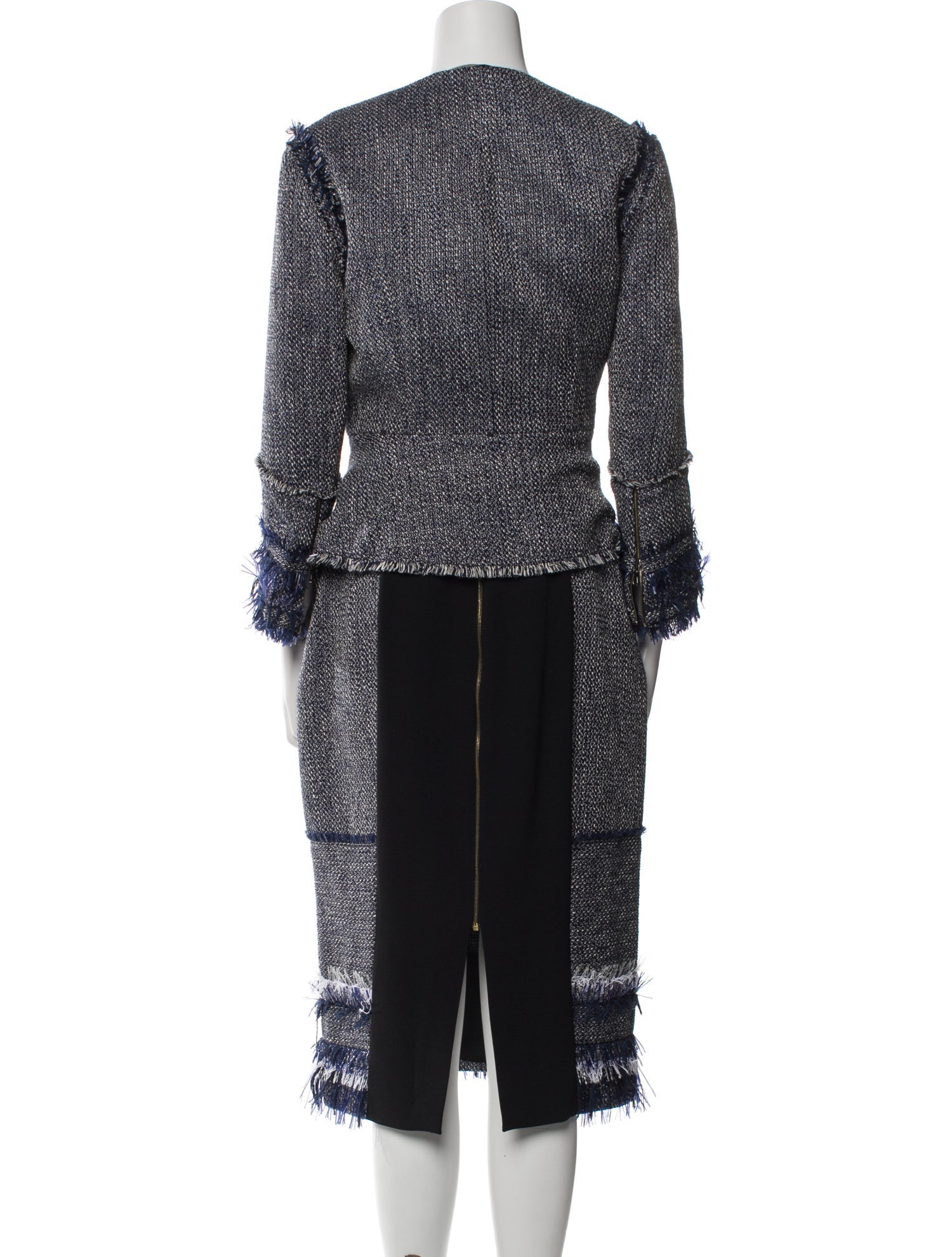 Roland Mouret Printed Fringe Trim Accent Dress Set