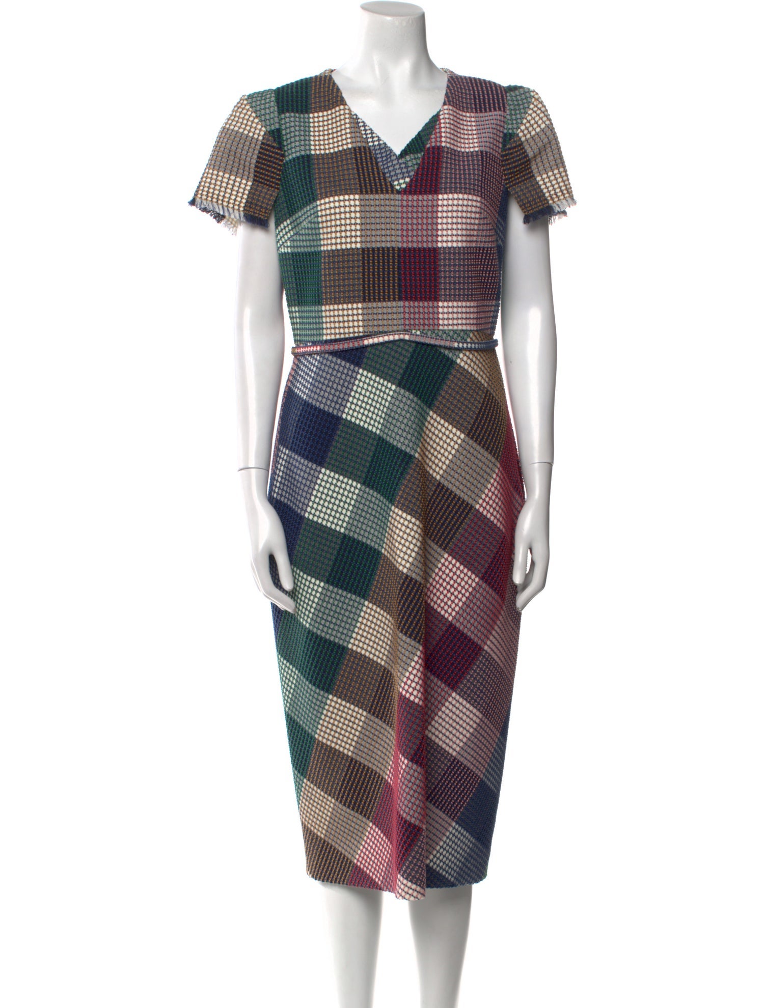 Roland Mouret Plaid Print Midi Length Dress