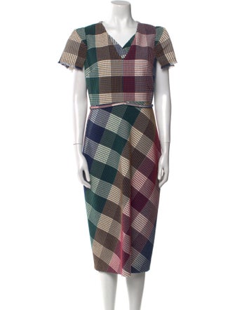 Roland Mouret Plaid Print Midi Length Dress