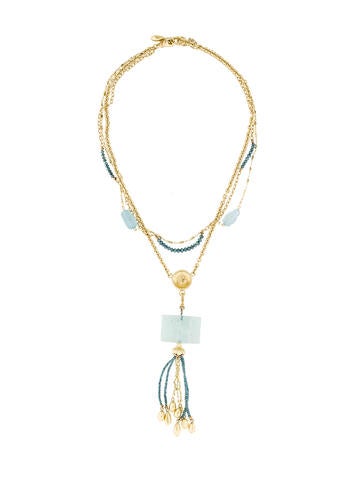 Robin Rotenier Carved Aquamarine & Bead Diamond Multi Strand Necklace