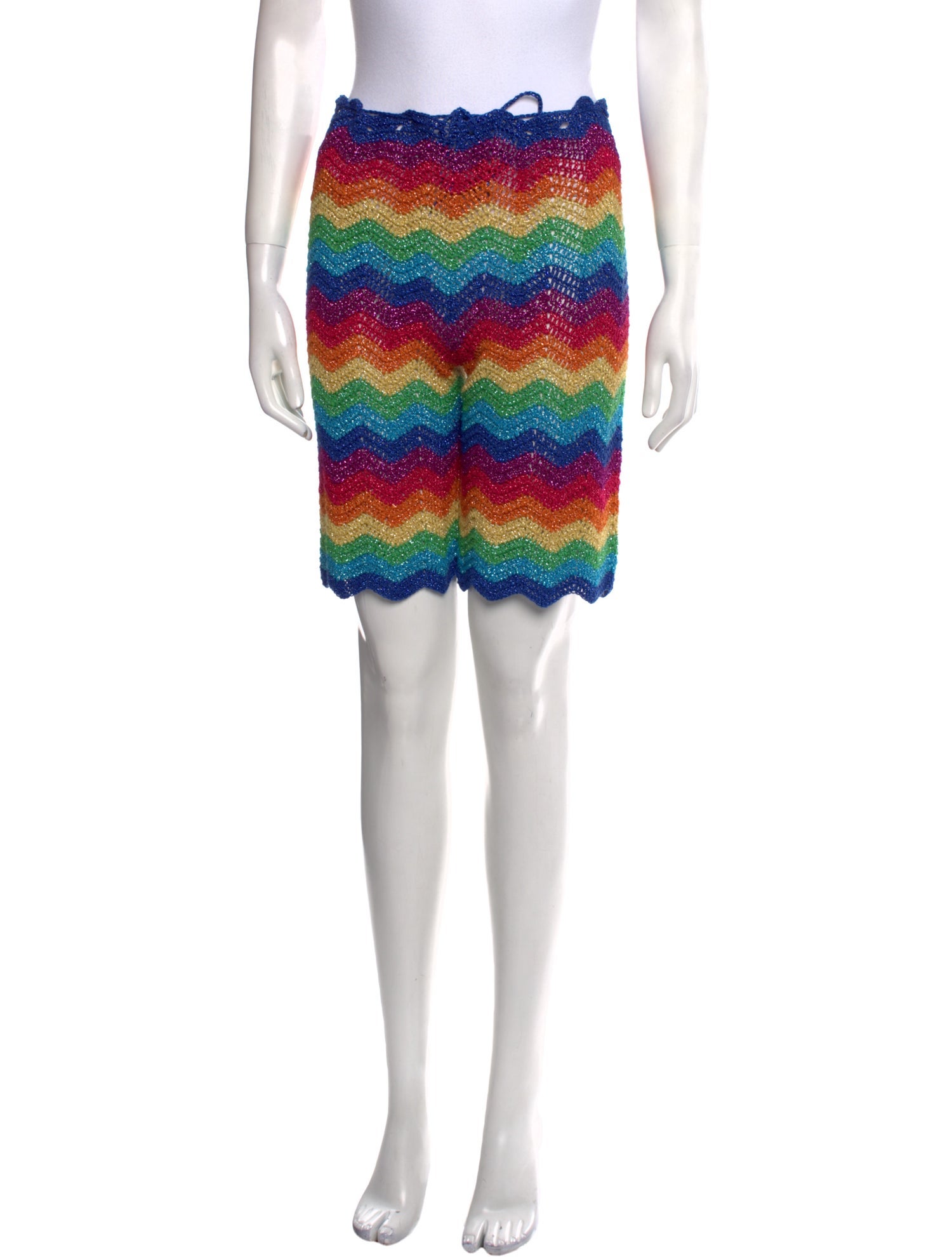 Rose Carmine Striped Knee-Length Shorts