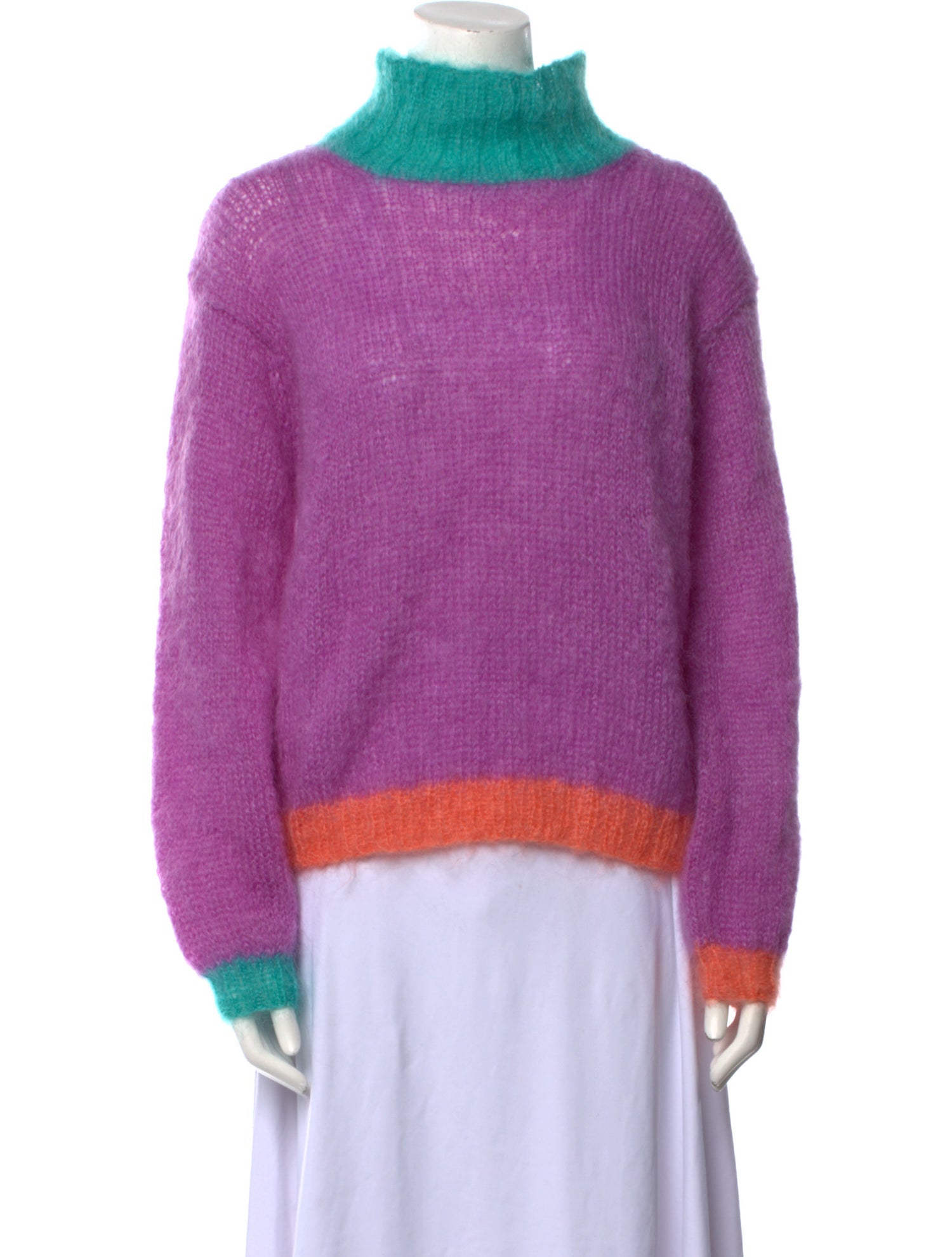 Rose Carmine Mohair Colorblock Pattern Sweater w/ Tags