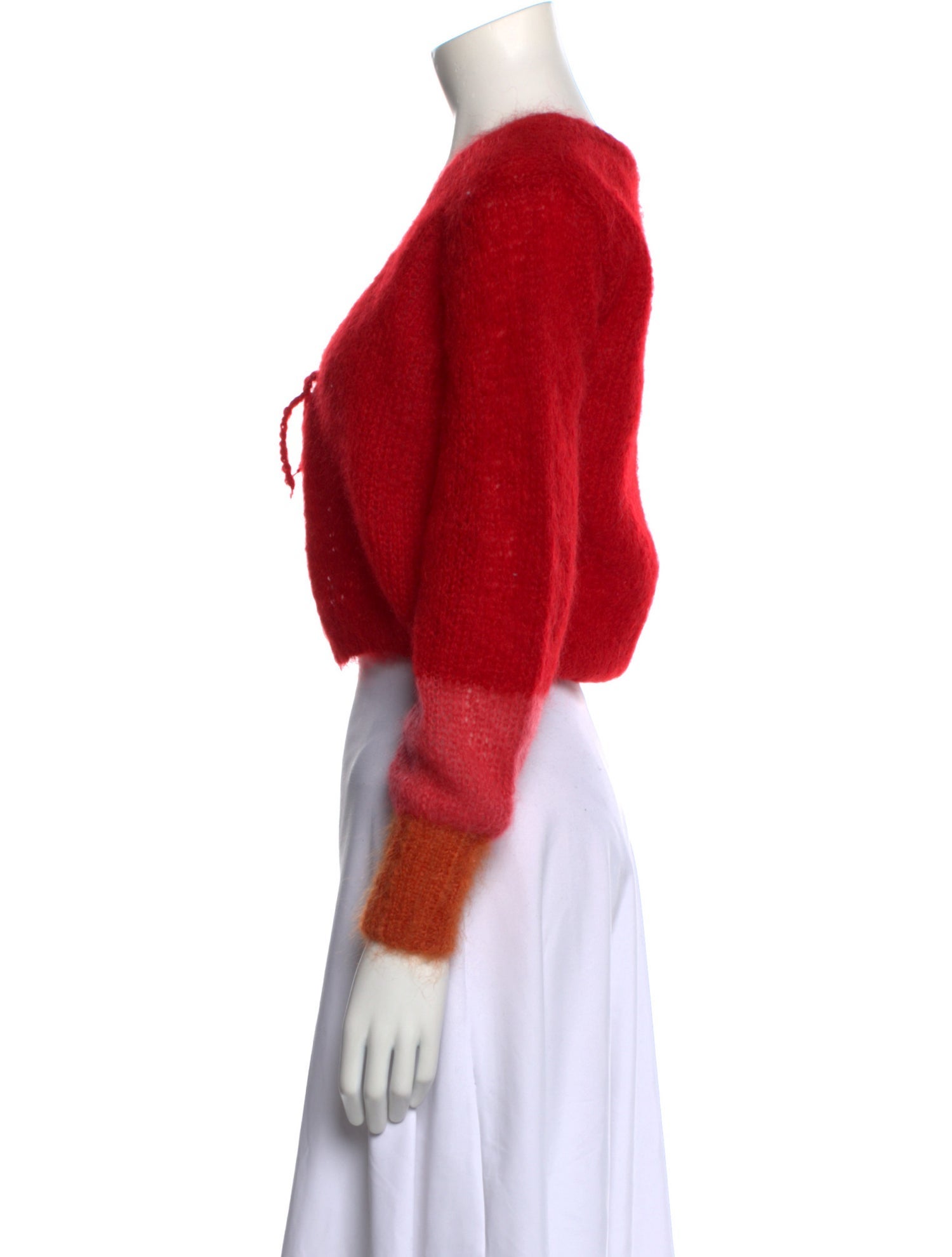 Rose Carmine Mohair V-Neck Sweater