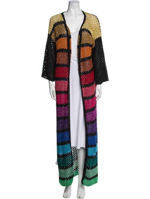 Rose Carmine Striped Open Front Sweater