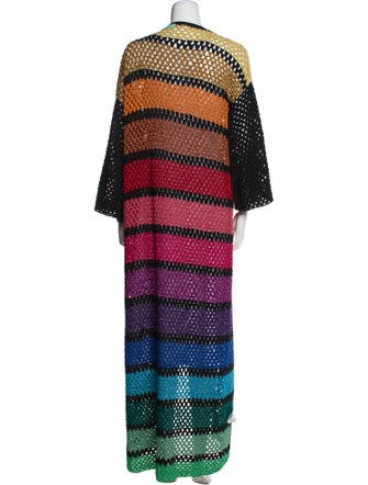 Rose Carmine Striped Open Front Sweater