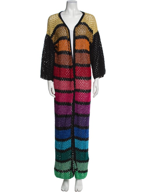 Rose Carmine Striped Open Front Sweater