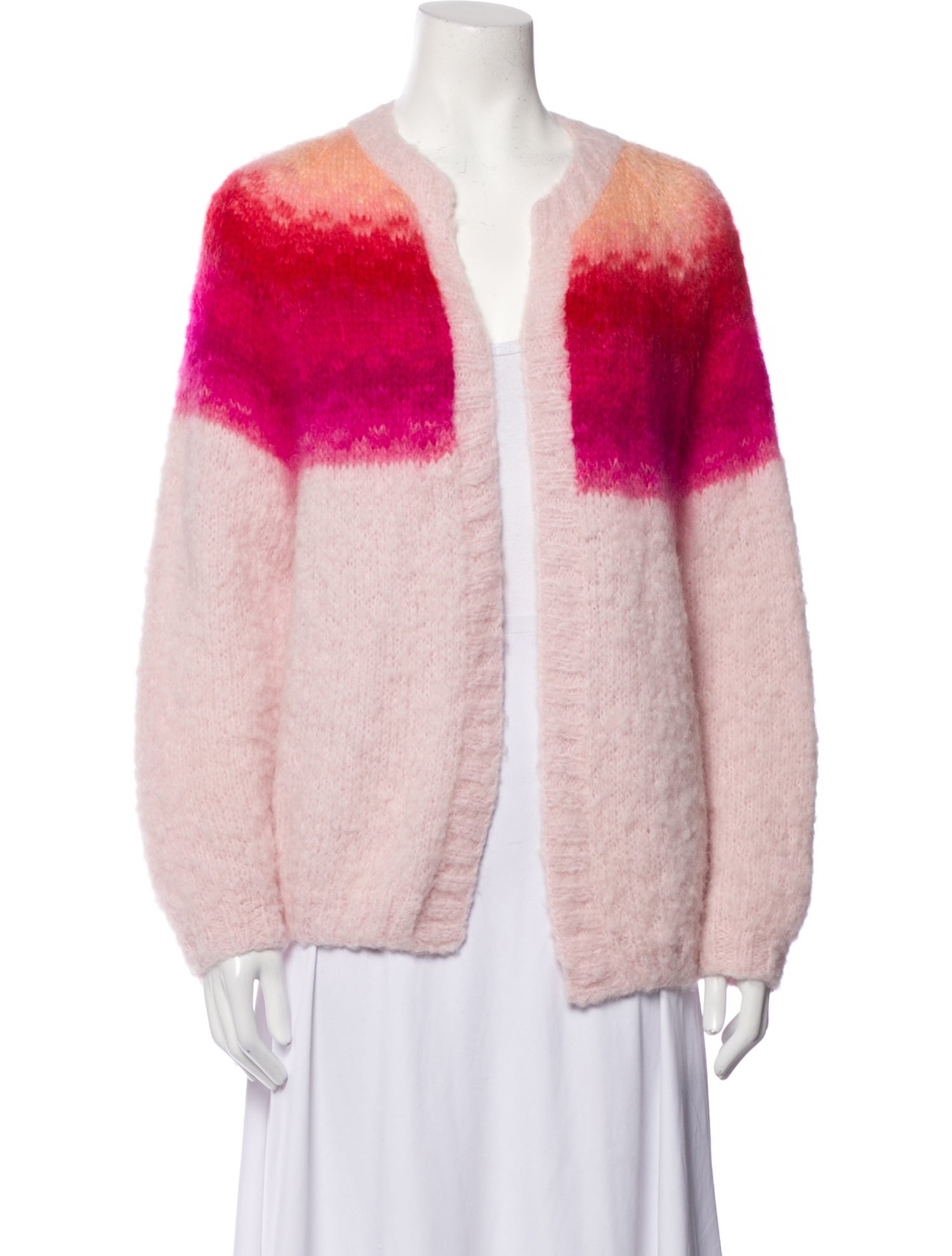 Rose Carmine Alpaca Colorblock Pattern Sweater