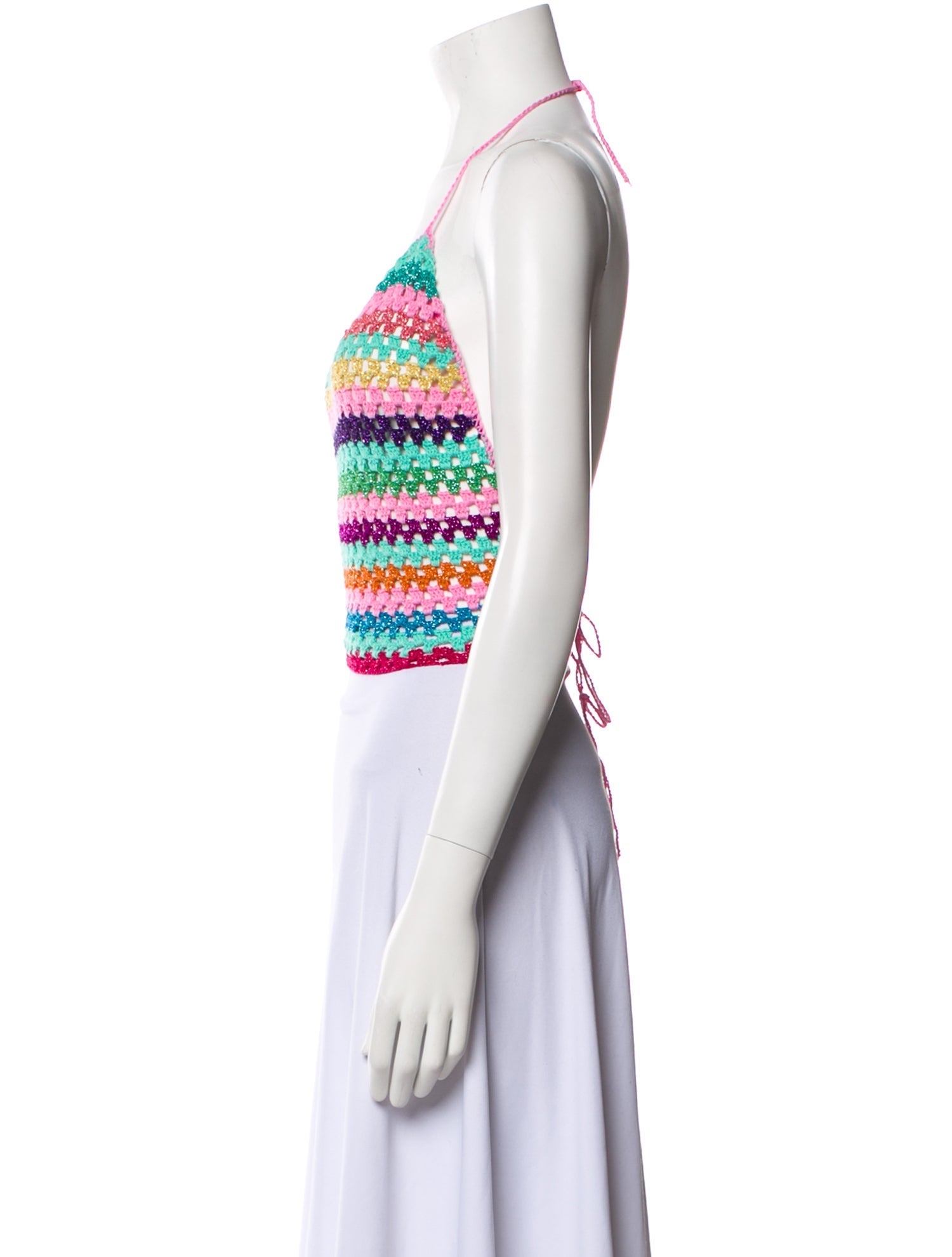 Rose Carmine Striped Square Neckline Crop Top