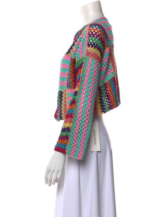 Rose Carmine Striped Open Front Sweater