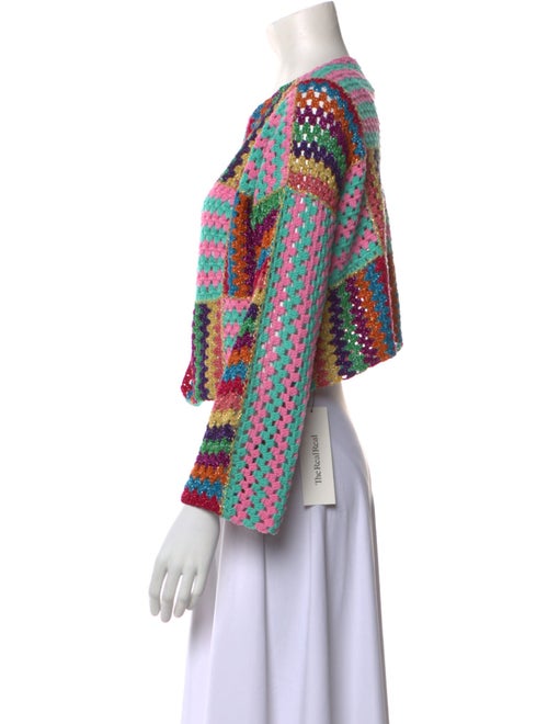 Rose Carmine Striped Open Front Sweater