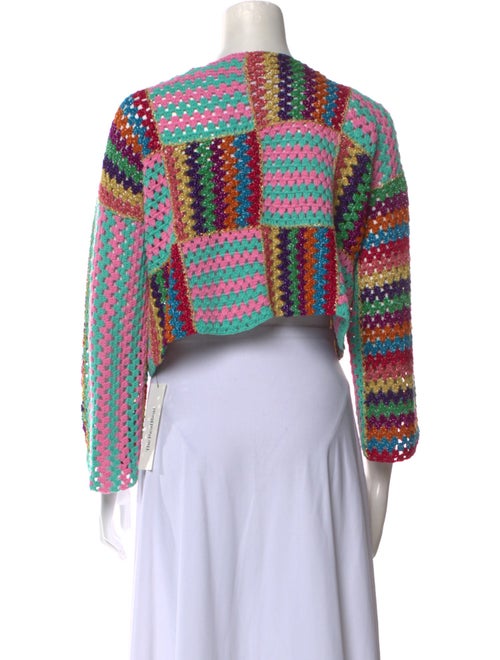 Rose Carmine Striped Open Front Sweater