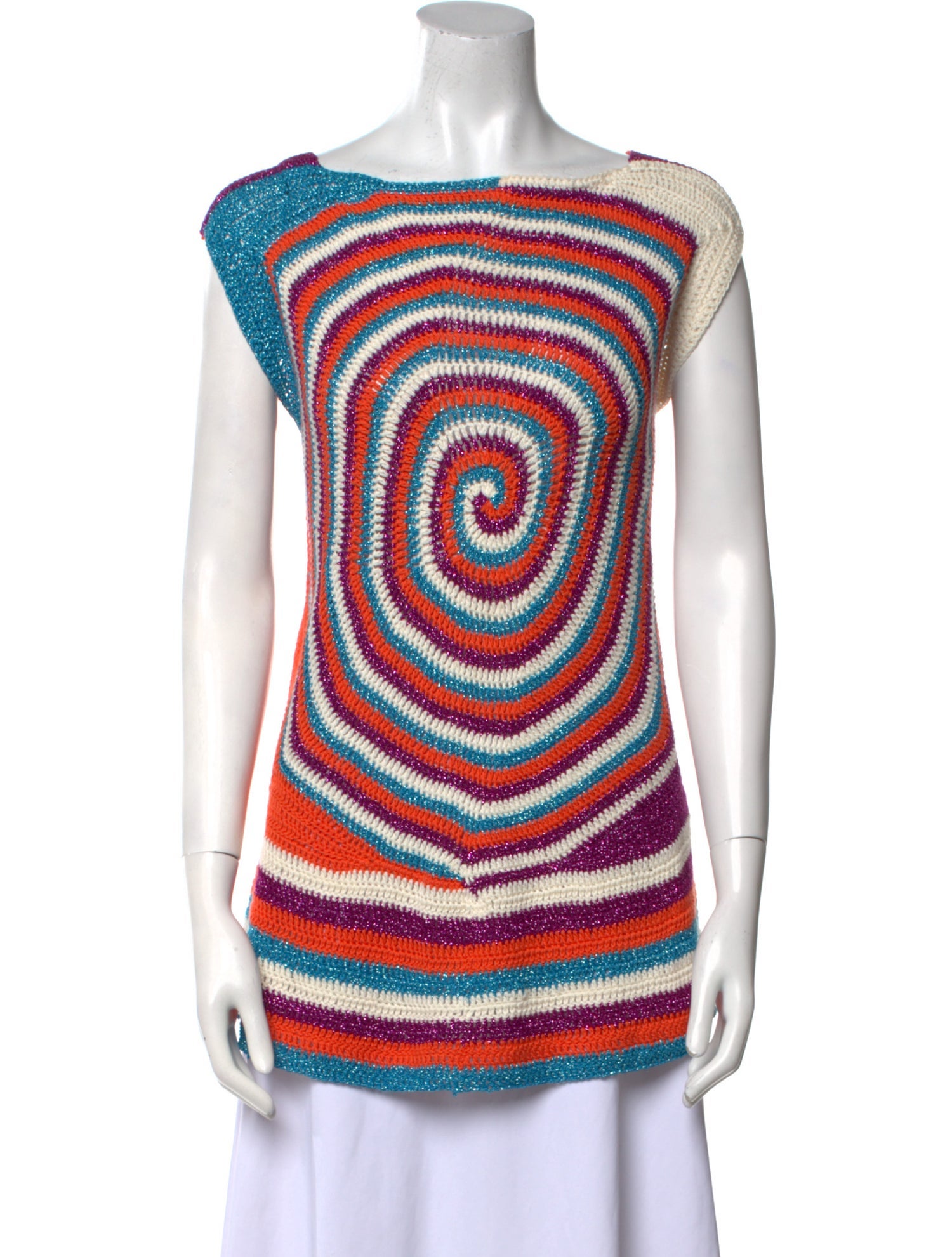 Rose Carmine Striped Bateau Neckline Tunic