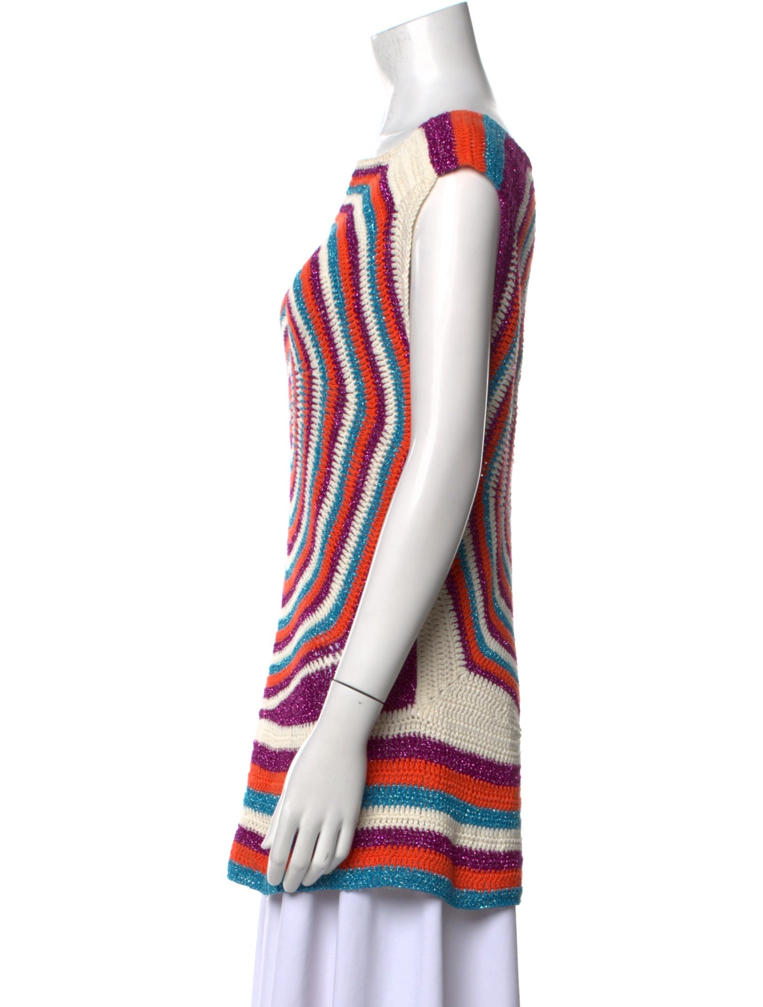 Rose Carmine Striped Bateau Neckline Tunic