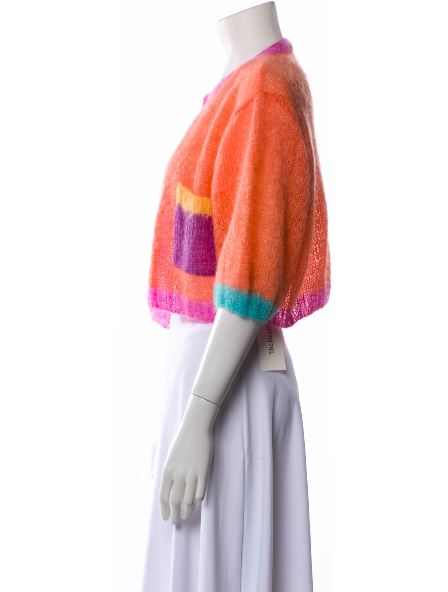 Rose Carmine Kid Mohair Colorblock Pattern Bolero